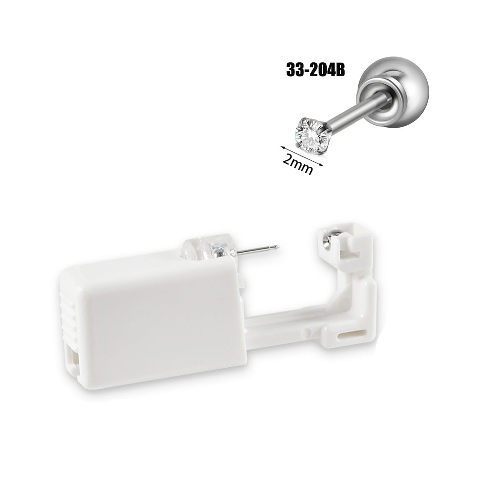 跨境不锈钢一次性耳洞打耳器耳钉花朵蝴蝶锆石头部球座一次打耳枪