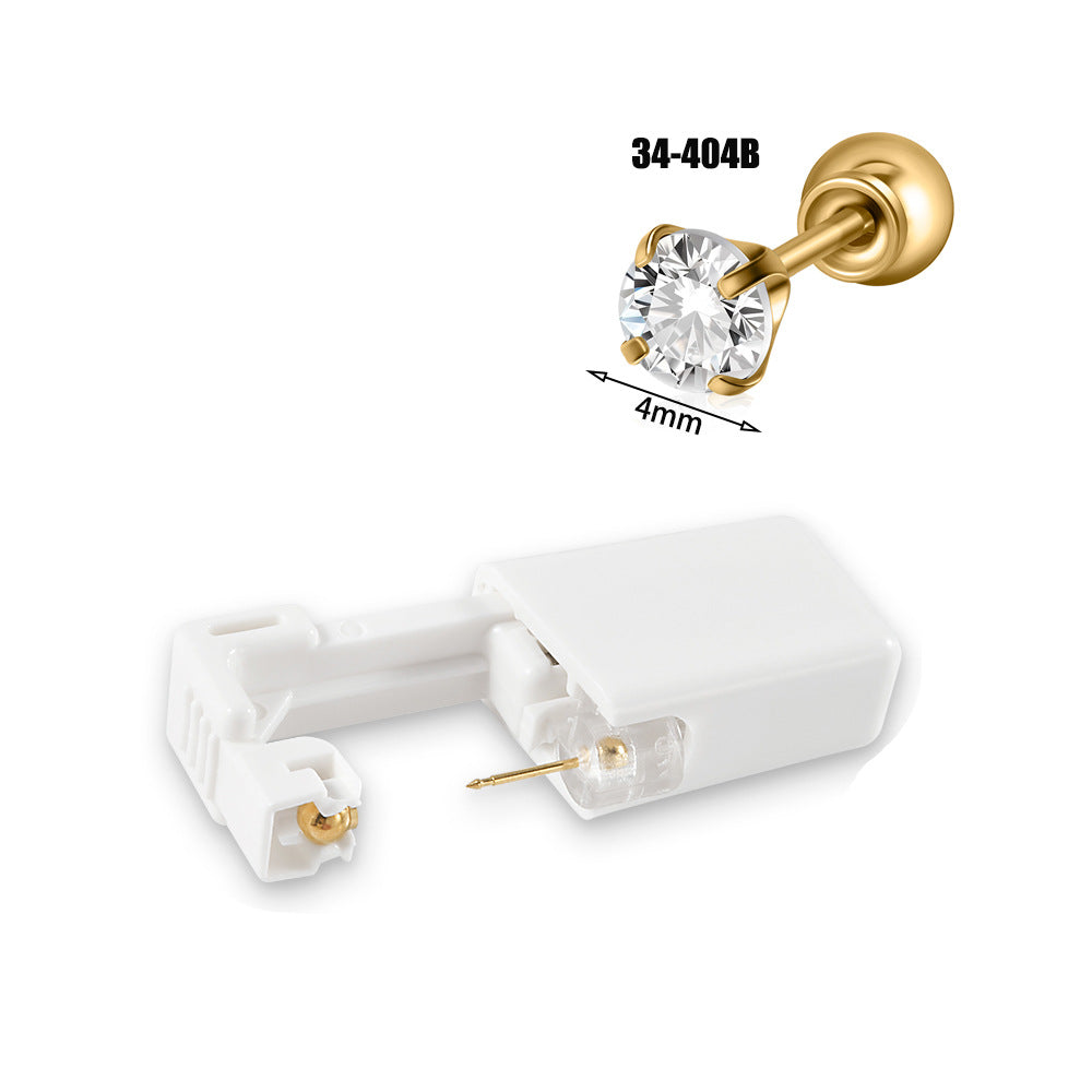 跨境不锈钢一次性耳洞打耳器耳钉花朵蝴蝶锆石头部球座一次打耳枪