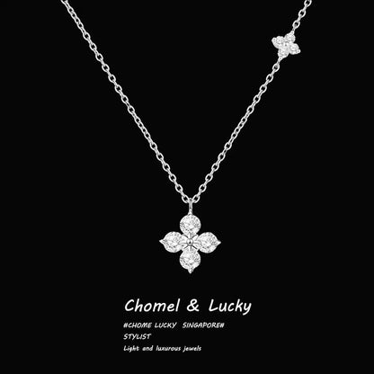 Twin Clover Necklace for Women, Summer | Zirconia Niche Choker | Luxury Designer Trendy