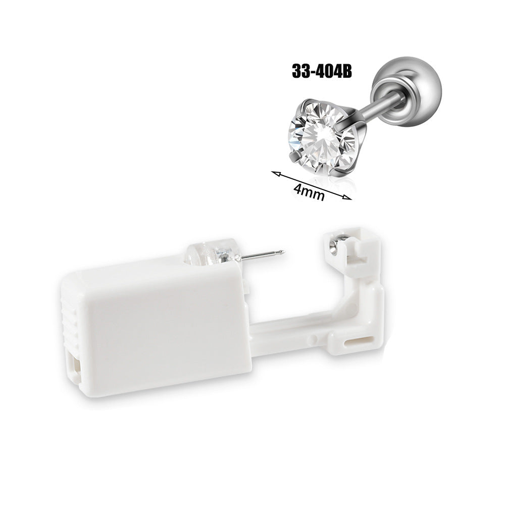 跨境不锈钢一次性耳洞打耳器耳钉花朵蝴蝶锆石头部球座一次打耳枪