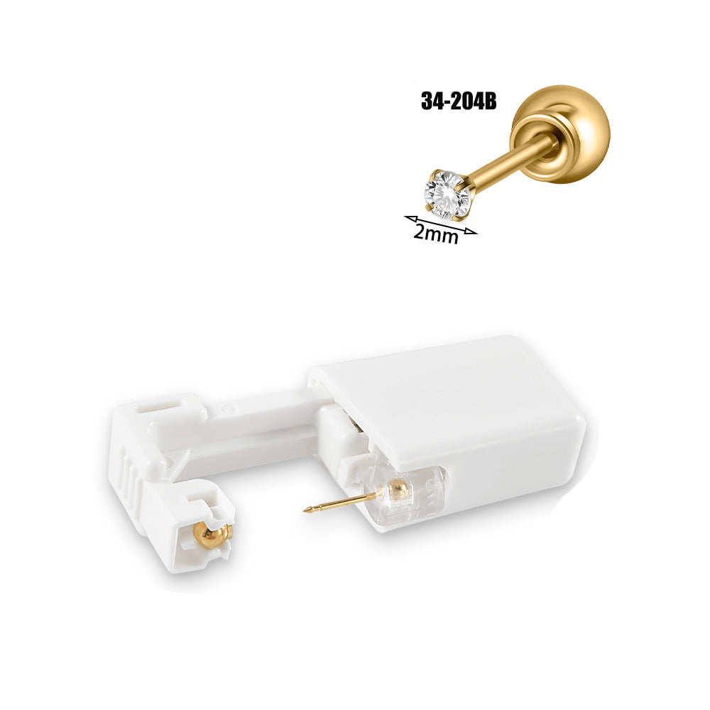 跨境不锈钢一次性耳洞打耳器耳钉花朵蝴蝶锆石头部球座一次打耳枪