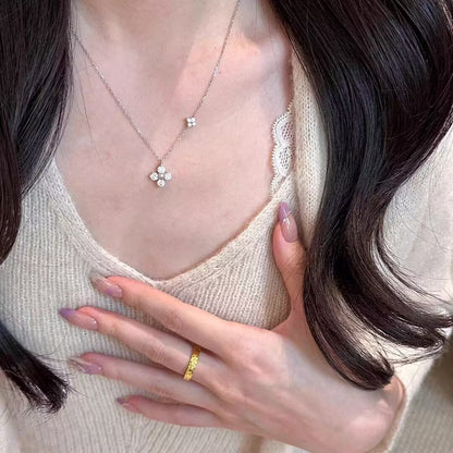 Twin Clover Necklace for Women, Summer | Zirconia Niche Choker | Luxury Designer Trendy