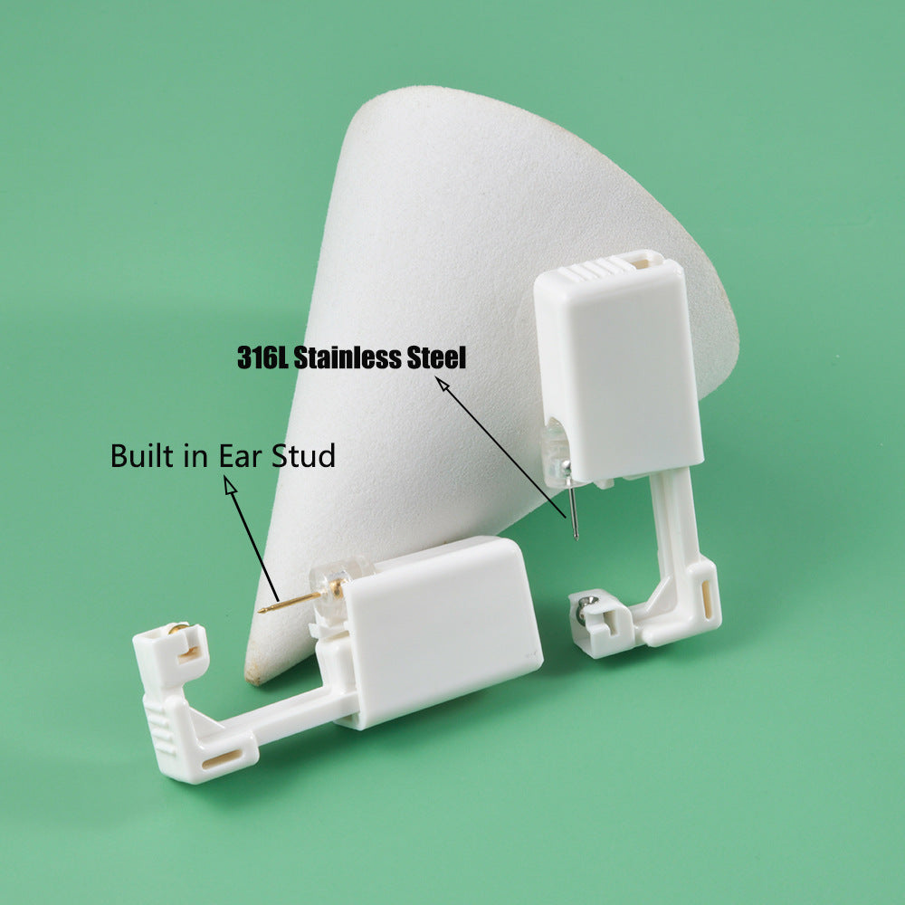 跨境不锈钢一次性耳洞打耳器耳钉花朵蝴蝶锆石头部球座一次打耳枪