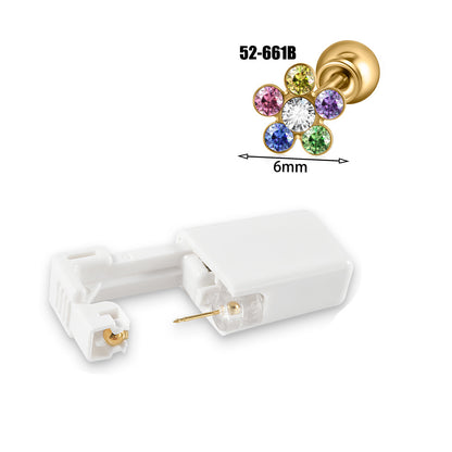 跨境不锈钢一次性耳洞打耳器耳钉花朵蝴蝶锆石头部球座一次打耳枪