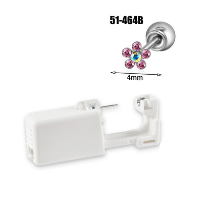 跨境不锈钢一次性耳洞打耳器耳钉花朵蝴蝶锆石头部球座一次打耳枪