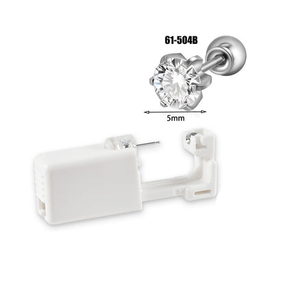 跨境不锈钢一次性耳洞打耳器耳钉花朵蝴蝶锆石头部球座一次打耳枪