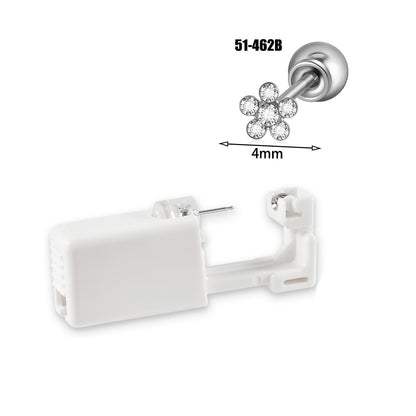 跨境不锈钢一次性耳洞打耳器耳钉花朵蝴蝶锆石头部球座一次打耳枪